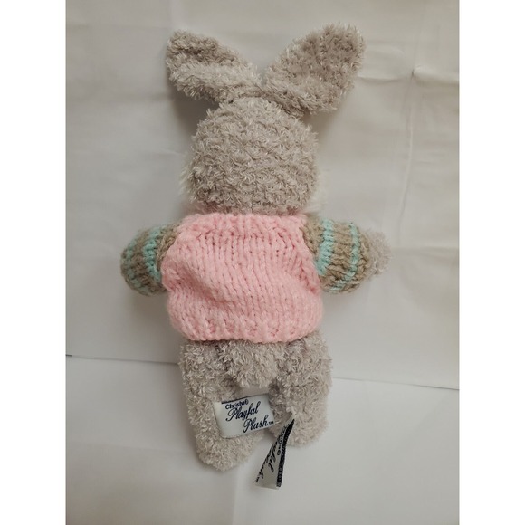Chrisha Playful‎ Plush EASTER BUNNY RABBIT Gray w/Sweater Legs move VTG 1999 - Picture 2 of 4